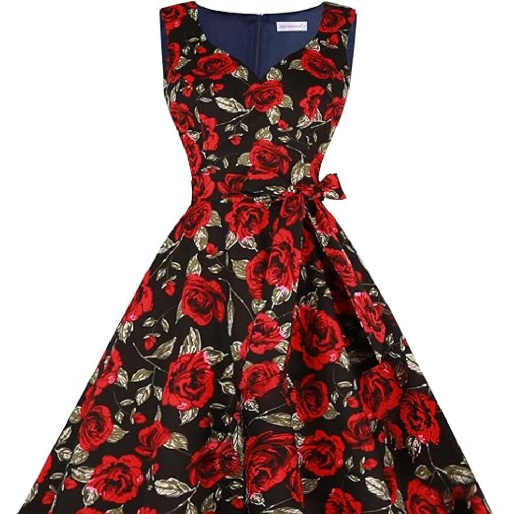 1950s Dresses for Women Sleeveless Audrey Hepburn Tea Party Swing Dress Retro Co